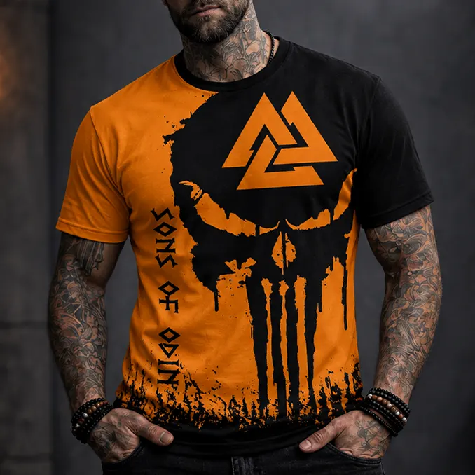 The Nine Noble Virtues of ĂsatrĂș Viking T Shirt Viking Valknut Skull Sons of Odin