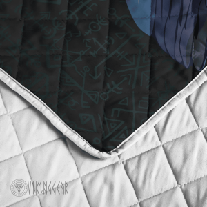 Black Crow In A Circle Of Shining Runes Viking Quilt Set