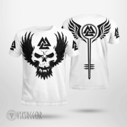 Black Skull With Wings Viking T-Shirt