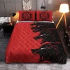 Black Wolves On Red Viking Quilt Set 1