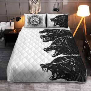 Black Wolves White Viking Quilt Set 1