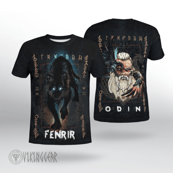 Fenrir With Back Odin Viking T-shirt