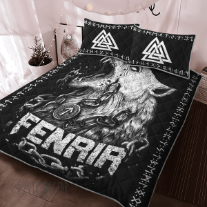 Fenrir Wolf And Valknut Viking Quilt Set