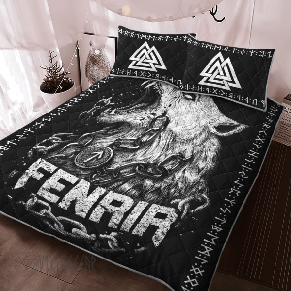 Fenrir Wolf And Valknut Viking Quilt Set