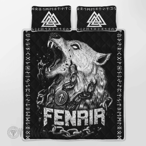 Fenrir Wolf And Valknut Viking Quilt Set