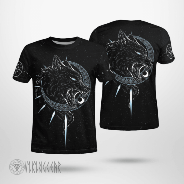 Fenrir Wolf Art Viking T-Shirt Black