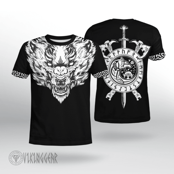 Fenrir Wolf Axe Sword Viking T-shirt