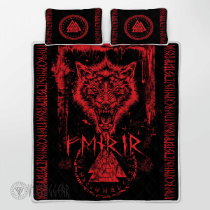 Fenrir Wolf Red Design Valknut Viking Quilt Set