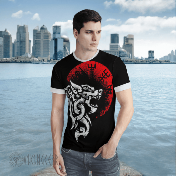 Fenrir Wolf Vegvisir Viking T-shirt