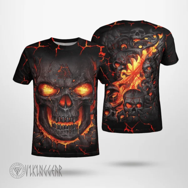 Flaming Occult Skull Valknut Viking T-Shirt - Myvikinggear Store