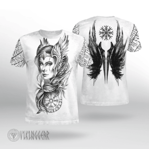 Goddess Freya Vegvisir Viking T-shirt With A Pair Of Wings On Its Back