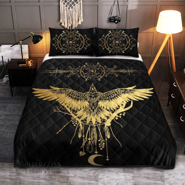 Golden Dream Catcher Raven Viking Quilt Set 1