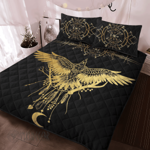 golden-dream-catcher-raven-viking-quilt-set