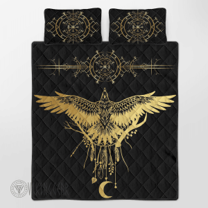 golden-dream-catcher-raven-viking-quilt-set