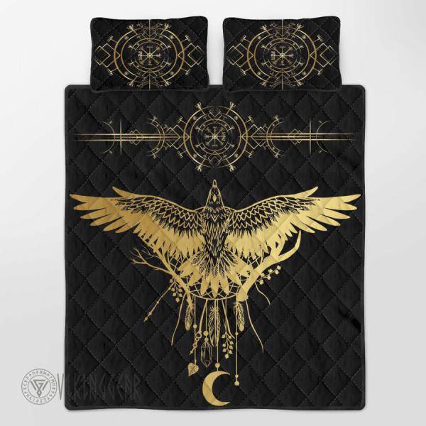 golden-dream-catcher-raven-viking-quilt-set