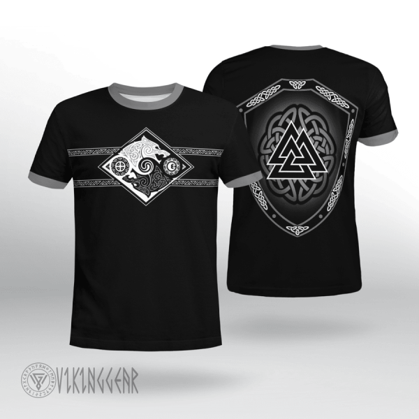 Hati and Skoll - Valknut Shield Viking T-shirt