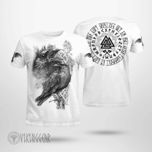 Huginn and Muninn Ravens Viking T-Shirt White