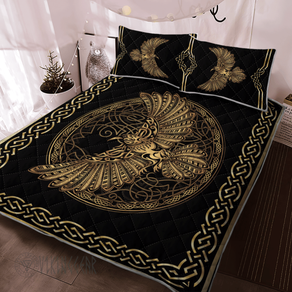 Odin's Celtic Raven on the background Yggdrasil Viking Quilt Set