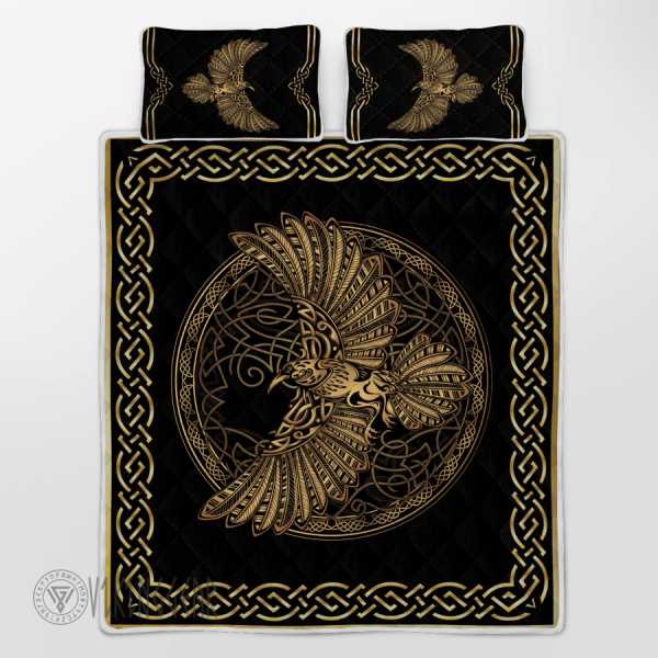 Odin's Celtic Raven on the background Yggdrasil Viking Quilt Set