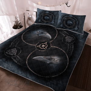 Raven And Runic Symbols Viking Quilt Set