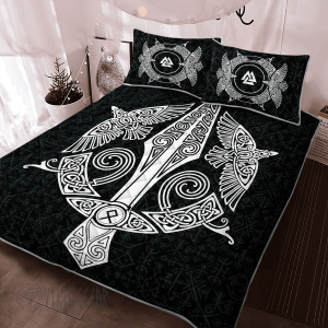 Raven And Spear Of Odin Viking Quilt Set