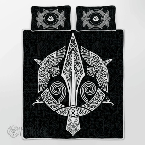 Raven And Spear Of Odin Viking Quilt Set