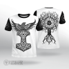 Raven And Tree Of Life Black And White Viking T-shirt 1