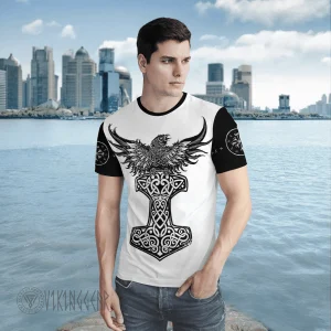 Raven And Tree Of Life Black And White Viking T-shirt