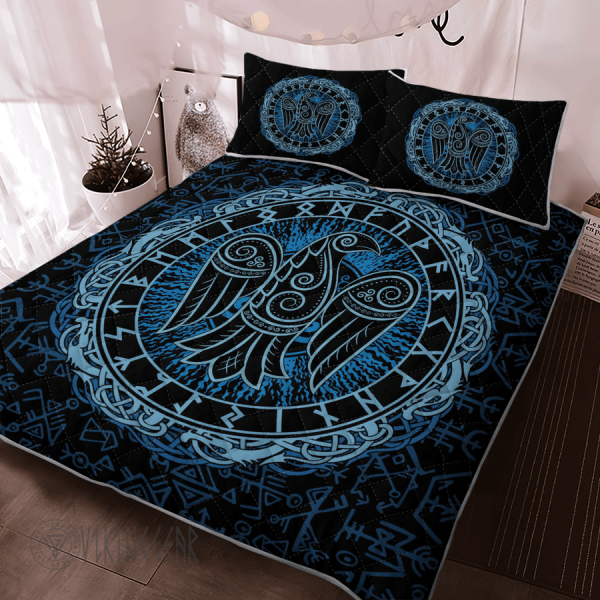 Raven Symbol And Rune Viking Quilt Set