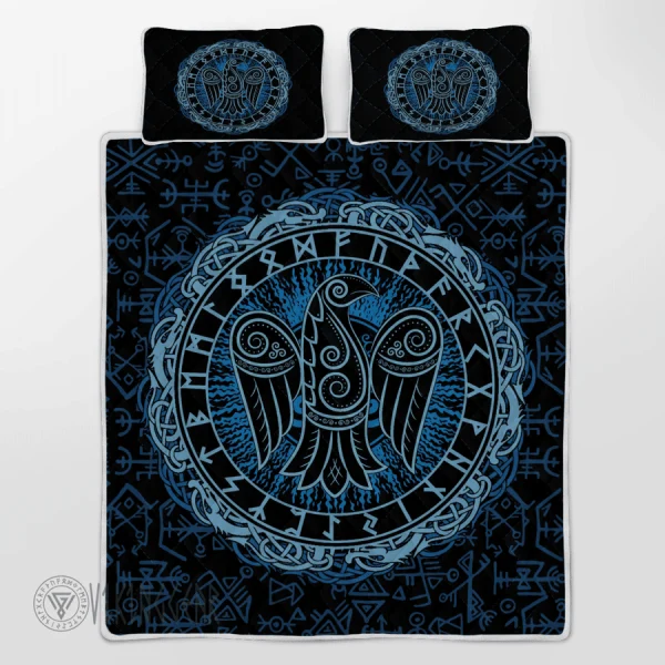 Raven Symbol And Rune Viking Quilt Set