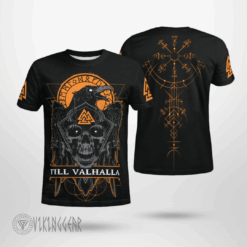 Raven Till Valhalla Vegvisir Viking T-Shirt