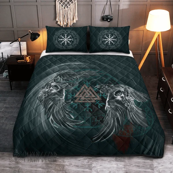 Raven Valknut Abstract Art Viking Quilt Set 1