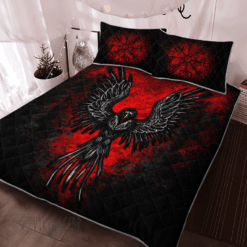 Raven Vegvisir In Fire Viking Quilt Set