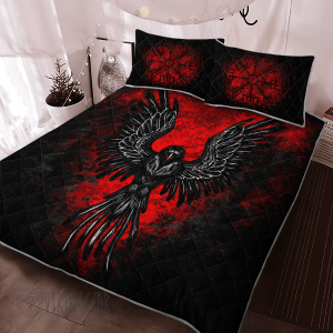 Raven Vegvisir In Fire Viking Quilt Set