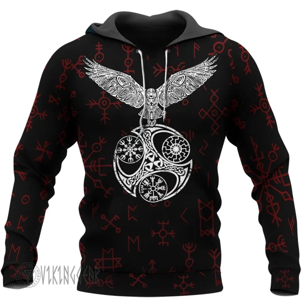 Raven With Vegvisir Symbol Viking Hoodie