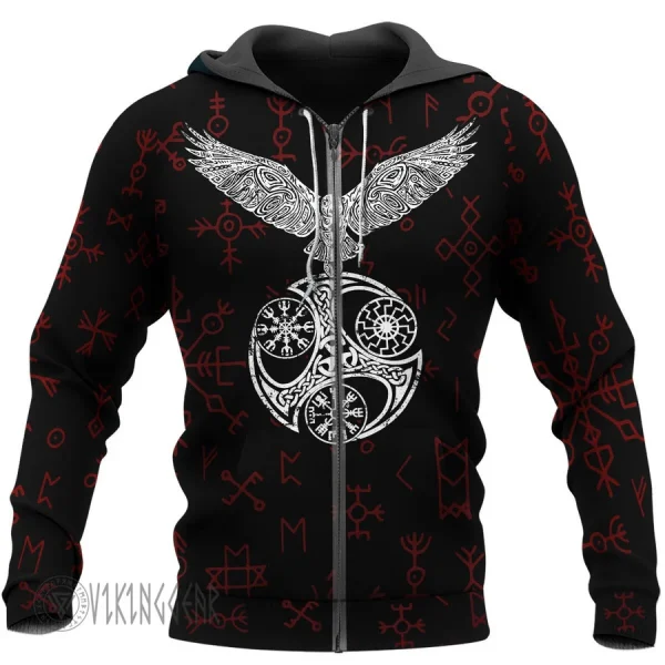 Raven With Vegvisir Symbol Viking Hoodie