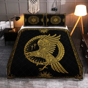 Ravens in Celtic Mythology And Runic Viking Quilt Set