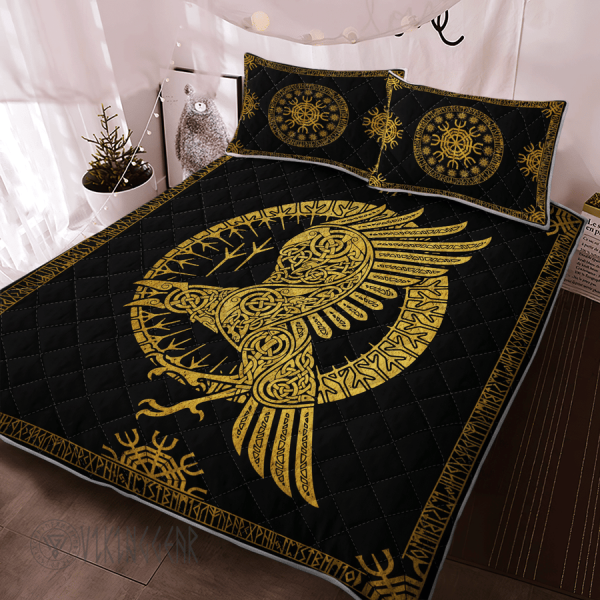 Ravens in Celtic Mythology And Runic Viking Quilt Set