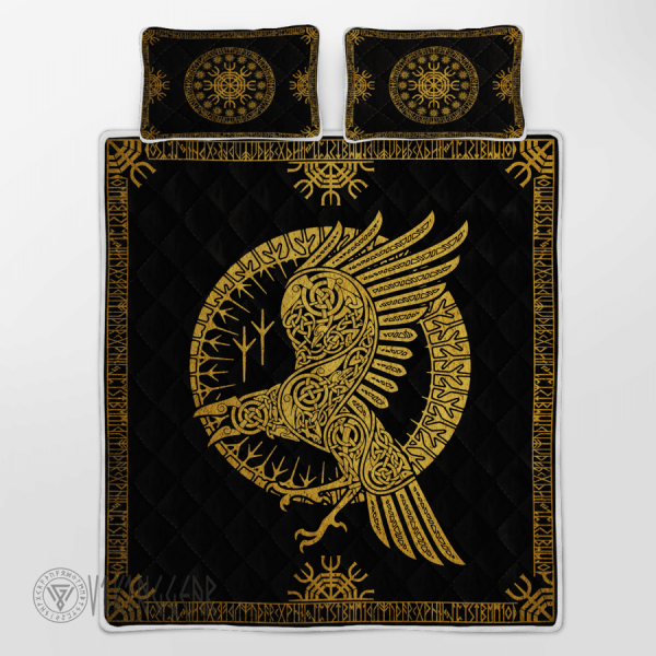 Ravens in Celtic Mythology And Runic Viking Quilt Set