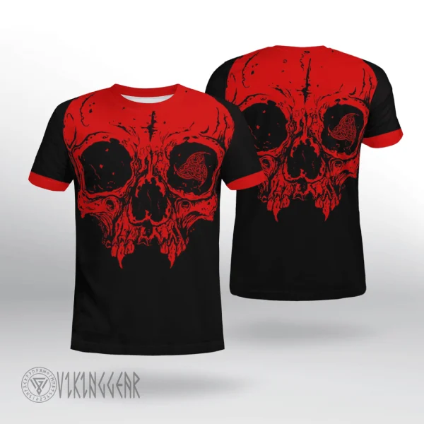 Red Skull Triple Horn Of Odin Viking T-shirt Design