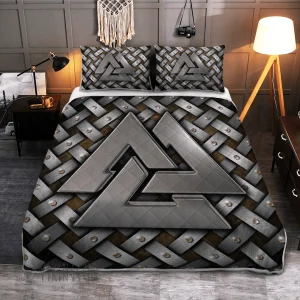 Silver Valknut Symbol Viking Quilt Set