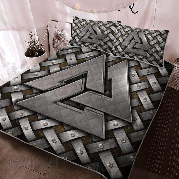 Silver Valknut Symbol Viking Quilt Set