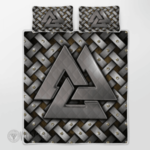 Silver Valknut Symbol Viking Quilt Set