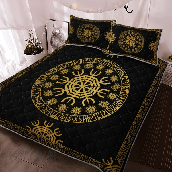 The Helm of Awe Golden Color Viking Quilt Set