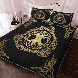 Tree Yggdrasil And Vegvisir Viking Quilt Set