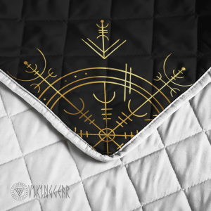 Vegvisir And Rune Golden Color Design Viking Quilt Set