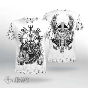 Vegvisir Bear And Odin With Raven Viking T-shirt