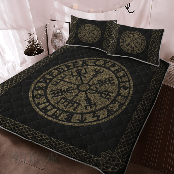 Vegvisir Made of Stone Color Viking Quilt Set