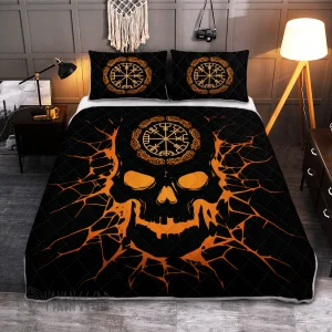 Vegvisir Skull On Lava Viking Quilt Set