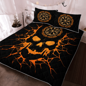 Vegvisir Skull On Lava Viking Quilt Set